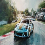**oil painting artwork of a 2024 porsche gt3rs on a race track, --ar 16:9 --p 8s83fsp --raw** - Image #2 <@1107069656264605737>