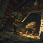**in a Dungeons and Dragons art style, a scared goblin with a sword fighting a filthy vicious big black rat, inside an old wooden hag's hut, scary, gross --v 7.0** - Image #4 <@478047972412620803>