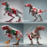 **a 3d rendered image of an industrial-style raptor robots with a glass chest head and Portuguese flag colour scheme metallic metal, an ultra-detailed illustration in the style of Atey Ghailan and Jacek Yerka, ultra-high resolution, in a dynamic pose, 4k --ar 13:20** - <@1087506013407695028> (relaxed)