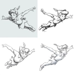 **a cartoon line drawing of a non-disney peter pan flying through the air without a hat, less disney-like.** - Remix (Strong) by <@1141055346790645780> (fast)
-# Create, explore, and organize on [midjourney.com](<https://midjourney.com/imagine?from_discord=1>)