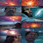 **Comic style. Split screen, on the top half astrophysicist Hakeem Oluseyi runs down the road, looking up in horror. On the bottom half of the screen, the Andromeda Galaxy explodes in space. Close-up portrait --ar 9:16 --v 7.0** - <@1146368219234443295> (fast, stealth)
-# Create, explore, and organize on [midjourney.com](<https://midjourney.com/imagine?from_discord=1>)