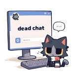 **bored cute cat looking at computer the screen the discord chat is dead and giant text on the screen "dead chat" --niji 7** - Image #4 <@937851746712186921>