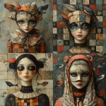 **A full-length picture of a woman with chess, mask multicolor, fish, bird, painting by Naoto Hattori, Didier Lourenço, Kelly McKernan and Hieronymus Bosch --quality 2 --stylize 750 --v 6.1** - <@1051616081585905745> (relaxed)