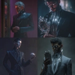 **A modern-day man servant personification of the Evil Queen’s magic mirror, tall and elegant, wearing a sharp tailored suit with metallic accents, glowing silver eyes that reflect secrets, skin with a faint glass-like sheen, carrying an aura of mystery and obedience, blending fantasy and contemporary style, cinematic lighting, dark enchanted atmosphere, hyper-detailed, photorealistic --v 7.0** - <@765789039839150090> (fast)