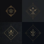 **minimal luxury line art emblem of a crossed wine glass and fork with a small elegant flame in the center, geometric frame, single color metallic foil style, elegant composition, balanced symmetry, refined modern luxury aesthetic, no people, vector style** - <@1141890881742458911> (relaxed)