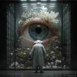 **cinematic. In a futuristic server room, a pig man looks closely at a single iris that has bloomed within a crack in a server. He is puzzled. Prophetic iris --s 750 --v 7.0** - Image #3 <@974789918188535848>