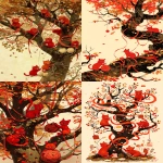 **red autumn cats playing with ribbons and yarn in a tree --niji 7 --ar 2:3** - <@937851746712186921> (fast)