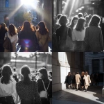 **sunlight coming through and a group of girls walking together, maybe from the back these ladies are professional and get along very well, not focus on faces --v 7.0** - <@1252063252683296788> (fast)