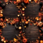 **A modern Thanksgiving-themed Instagram flyer background designed to promote a live music event at a bar after Thanksgiving weekend. The design features warm autumn tones, with pumpkins, candles, vibrant leaves, and rustic decor framing the edges. The center is a clean, stylish space for event details, with subtle elements like string lights and a microphone or guitar silhouette to hint at live music. The background combines a cozy bar ambiance with modern flair, perfect for drawing attention and engaging viewers. Optimized for Instagram portrait format (1080x1350)** - Variations (Strong) by <@692768561906843821> (fast)