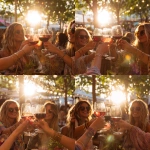 **a photograph with sunlight coming trough some girls mainly arms cheering with wine and cocktails having a good time about faces** - Variations (Strong) by <@1252063252683296788> (fast)