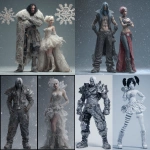 **An overly masculine character beside an overly feminine character, full body, nice clothes, in the style of Heavy Metal, in snowflake macrophotography.** - <@639231094968942592> (relaxed)