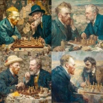 **Van Gogh plays chess with Monet, scene is a blend of both artists --s 250** - <@908623560245911562> (fast)