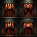 **An open retro circus curtain at night. Over the curtain is a wooden square sign board with grunge paint and missing letters. Photorealistic --ar 8:5 --v 7.0 --p 7hy8o9f** - Variations (Subtle) by <@1124306677462745169> (fast)