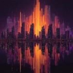 **In synthwave style, a geometricly perfect and verticly mirrored cityscape featuring the colors orange and purple** - Image #3 <@594933744490774529>