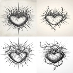 **Line drawing of a sacred heart with a crown of thorns, surrounded by rays and sunbeams, intertwined in barbed wire. Vintage tattoo design with simple line work, in black ink on white paper. horror art, creepy --ar 73:113 --v 6.1** - <@266536820160987136> (fast)
-# Create, explore, and organize on [midjourney.com](<https://midjourney.com/imagine?from_discord=1>)