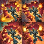 **scifi comic book style, classic robot, holding two ray guns, firing lasers, glowing eyes, colorful, scifi comic book style** - Zoom Out by <@186377350642925568> (fast)