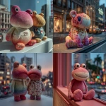 **cute brain froggy neon pink and red gradient plush doll demo in window together with plush dummy in haute cature designed by miyake issey against bg of urban view --v 7.0 --raw --s 888 --c 5 --ar 1:1** - <@1152889510158401576> (fast)
-# Create, explore, and organize on [midjourney.com](<https://midjourney.com/imagine?from_discord=1>)