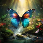 **dream like image of rainbow colored butterfly, forest background, waterfall, epic scenery, photorealistic --v 5.2** - Image #3 <@754226842650542162>