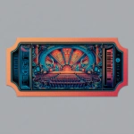 **one single movie ticket in the style from an old theater but also futuristic, flat image meant for printing on a sticker** - Image #1 <@650546685948461058>