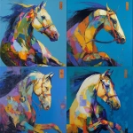 **<https://s.mj.run/7w8Mud12IIo> Abstract oil painting depicting the head and chest of a horse, with a solid blue background, and a horse with a bridle depicted in very bright colors, --ar 1:1** - <@1123092135621697629> (fast)