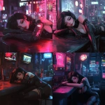 **a girl sleeping at a cyberpunk bar --cref <https://s.mj.run/ORvIk6Y6pcI> --cw 50 --v 6.1** - <@334398819246538773> (fast)