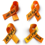 **An orange awareness ribbon with the words 'Let's Fight Back' written in black script font, looped in the classic awareness style, representing strength, unity, and support, isolated on a white background. --raw** - <@924967683852746793> (relaxed)