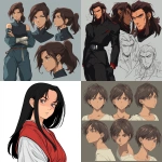 **original anime character, hand-drawn portrait style, thick bold outlines, clean cel-shading, visible sketch lines, crosshatching on fabric folds and underlying anatomy, ultra-detailed line art with zero clutter, sharp and defined facial features, full-color rendering, high visual clarity of face and body, character-centered composition include multiple perspective variants: frontal heroic close-up (face and torso squared), three-quarter angle showing jawline and stance depth, low-angle upward shot for size and presence, high-angle downward for clothing detail, side profile close-up with flowing fabric and sharp expression uncluttered background, zero special effects, only character and clothing, emphasis on silhouette, expression, pose, and detailed costume, anime character design with clear visual logic --niji 6 --raw** - <@266429059049848832> (fast)