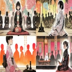 **A young girl with short black hair in a traditional kimono, sitting formally on a stage cushion (zabuton) performing rakugo. She has a determined and passionate expression. Behind her, the silhouettes of traditional Japanese theater and other performers are faintly visible. The atmosphere is dramatic with warm stage lighting, anime style, --p tzzk3bx --ar 16:9 --niji 6** - <@1132671187923763200> (fast)
