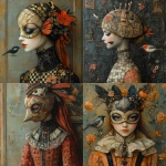 **A full-length picture of a woman with chess, mask multicolor, fish, bird, painting by Naoto Hattori, Didier Lourenço, Kelly McKernan and Hieronymus Bosch --quality 2 --stylize 750 --v 6.1** - <@1051616081585905745> (relaxed)
