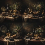 **a dark, moody, victorian oil painting in impasto style of absinthe, a golden hairbrush, other victorian and gothic curious, and a black snake on a table. --ar 3:4 --v 7.0** - Variations (Strong) by <@693132661379825714> (fast)