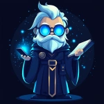 **Futuristic legal wizard mascot, glowing blue eyes, wearing a judge robe mixed with a wizard cloak, holding a digital scroll and a smartphone, cartoonish but clean, high-tech magical vibe, flat design - vector art --s 250** - Image #1 <@844314166369583134>
