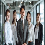 **Team of Japanese office staff including beautiful women and a handsome man smiling together in a bright clean office, teamwork, trust and happiness, natural lighting, cinematic recruitment advertisement photo, friendly and professional image --ar 16:9 --v 6.0 --raw** - Image #2 <@1074578484602601522>