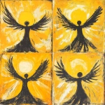 **Music graphic design block print with crayon / brushstrokes. Depicting an image of angel love, sun shining down. The overall style is very abstract and minimalist tribal with a lot of energy --v 6.1** - Variations (Strong) by <@886913816171008040> (fast)
-# Create, explore, and organize on [midjourney.com](<https://midjourney.com/imagine?from_discord=1>)