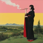 **fumarole eerie painting with a color scheme of monochromatic black and white with a pop of Color. The painting uses cross-hatching and palette knife techniques, inspired by analog horror, grunge Polaroids, ukiyo-e and retro Japanese horror. The mood is mysterious and unsettling --niji 6 --p o4l8lp8** - Image #3 <@948741381743083580>