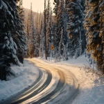 **snowy raod in the Canadian Rockies, afternoon light, icy curves winding through snow-covered pine trees, Jamaican flag painted on a sign, vintage 1980s sports film aesthetic, cinematic lighting, subtle bokeh, 35mm lens perspective, eye level perspective, crisp winter air, packed snow trails, rustic Olympic signage, nostalgic and inspirational mood, filmic color grading, inspired by Cool Runnings --ar 16:9 --v 6.0 --raw** - Upscaled (Subtle) by <@1108527117265797270> (fast)