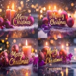**"Merry Christmas" message in elegant gold and red calligraphy, surrounded by glowing red ornaments, violet ribbons, and pink fairy lights, soft snow falling, warm orange candlelight reflection on frosty glass background. Created Using: Canon EOS R5, festive typography, cinematic holiday lighting, bokeh background, reflective surfaces, lens flare, color harmony design, 4K render quality, hd quality, natural look --ar 4:3 --v 6.1** - Variations (Strong) by <@1327691479602298971> (fast, stealth)