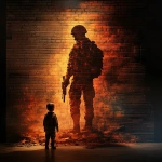 **A lone solider projected onto a brick wall with a child --personalize gk61p79 --v 6.1** - Image #4 <@1071135204846096475>