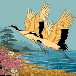 **The black and gold background is a true work of art, where elegant crane birds spread their golden wings over a starry night sky, creating a sense of freedom and space. The delicate details and fluid curves of the flying crane birds in this geometric black and gold background not only capture the eye but also the imagination, inviting daydreaming and escape into a world where a touch of golden magic enhances the beauty of nature. --chaos 30 --ar 17:22 --quality 4 --profile 4x7uqag jh81ly1 --stylize 400 --sref 3856636652 --iw 3 --raw** - Image #4 <@1059634795207991457>