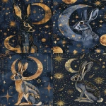 **moonlit jackrabbit, crescent moon and stars motifs, mystical boho, navy and gold accents, clean background, subtle grain --ar 4:5 --v 6.0 --no text --raw** - <@1150647384779530290> (relaxed)