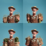 **cartoon character, farmer, wears a brown coloured farmers outfit, holds crop bundles in his arms, pixar artstyle --v 7.0** - Variations (Region) by <@798906196995997708> (fast)