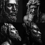 **black Greek gods dreads statue black and white photography** - <@819073620625981460> (fast)