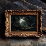 **A OLD PAINTING OF A DARK WOODS WITH A DARK WOODEN OLD FRAME** - Image #3 <@1112923943502880769>