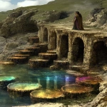 **A cinematic aerial shot of a beautiful crystalline iroquois asian maiden levi ating above rolling green hills, refracting sunlight into impossible spectrums. Below, the remains of a 1700's stone village sits stark against a barnacle infested seashore landscape. The mood blends wonder and unease, in the style of Caspar David Friedrich and Beeple, with luminous, dreamlike colors. --ar 3:5 --profile 48sd689 --stylize 1000 --v 6.1 --sref 129797111 1285065861 421380968** - Image #2 <@1002947002323185734>