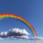 **a simple rainbow against a plain blue sky, rendered in minecraft with a small number of blocks. simple minecraft game style. no depth of field.** - Image #2 <@1197771042819678300>