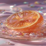 **a highly detailed crystal orange art piece, shaped like a sliced orange made entirely of translucent gemstone, iridescent rainbow reflections, sparkling diamond-like textures, placed on a clear glass plate, surrounded by crystal droplets, soft pastel lighting, dreamy glossy aesthetic, hyper realistic photography, fantasy luxury concept --ar 9:16** - Image #2 <@1240240057374478349>