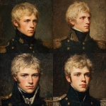 **painted portrait of a napoleonic era officer. Black uniform, twenty two years old. Blonde with blue eyes.** - <@645095506447564800> (fast)