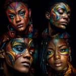 **Medium shot of a beautiful melanated african woman wearing colorful Ghanaian face paint. Marionette inspired --s 250 --v 7.0 --p aaggwyf** - <@804921100534153246> (fast)