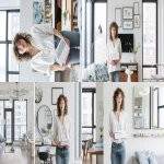 **realistic photograph of a woman wearing a white blouse and jeans, looking at camera with a confident expression. She is holding a white box. The dimensions of the box are 17.04 x 15.94 x 6.18 inches. She is standing in a small cramped apartment living room in the city, brightly lit, the camera is at a low angle. --ar 16:9 --oref <https://s.mj.run/-7AyBy5lgj4> --ow 100 --sref <https://s.mj.run/7FKe0hD0cMc> --sw 100** - <@820114505819226165> (fast)