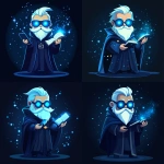 **Futuristic legal wizard mascot, glowing blue eyes, wearing a judge robe mixed with a wizard cloak, holding a digital scroll and a smartphone, cartoonish but clean, high-tech magical vibe, flat design - vector art --s 250** - Variations (Strong) by <@844314166369583134> (fast)