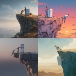 **a person pulling themselves up from the edge of a cliff. You can see their hands and their head above the cliff edge. There is a person standing and the top leaning against a refrigerator smiling.** - <@1306391220452589639> (relaxed)
